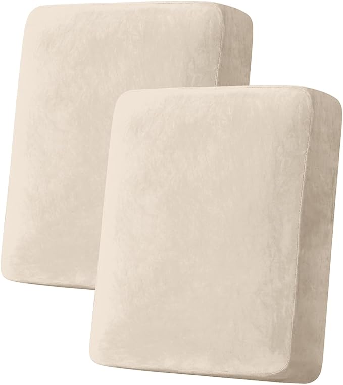 Couch Cover Stretch Velvet Sofa Cushion Cover 2-Piece - Elastic Washable Slipcover for Seat or Backrest, Couch Seat Covers for Sofas (Ivory)