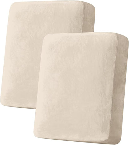 Couch Cover Stretch Velvet Sofa Cushion Cover 2-Piece - Elastic Washable Slipcover for Seat or Backrest, Couch Seat Covers for Sofas (Ivory)