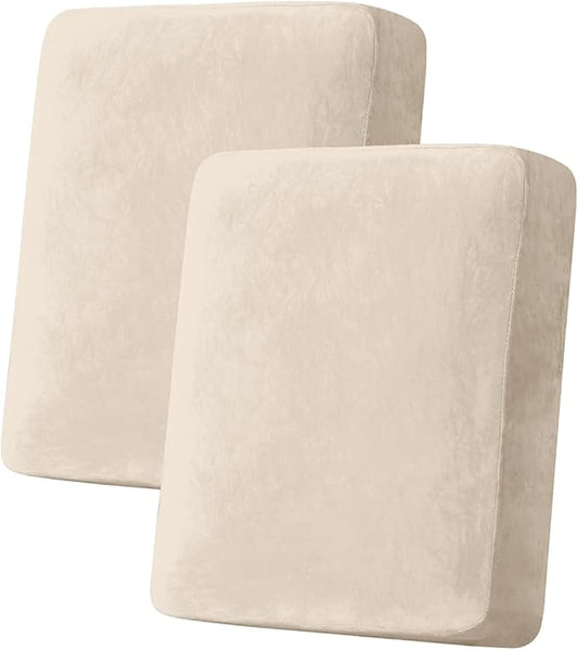 Couch Cover Stretch Velvet Sofa Cushion Cover 2-Piece - Elastic Washable Slipcover for Seat or Backrest, Couch Seat Covers for Sofas (Ivory)