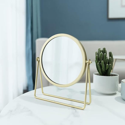 LONGSHENG - SINCE 2001 - Makeup Mirror Single Sided Vanity Mirror Vintage Metal Cosmetic Mirror Round Beauty Mirror Make Up Mirror 6.49inch for Dresser Vanity Table Desk - Gold
