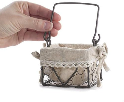 Factory Direct Craft Brown Chicken Wire Basket with Natural Linen Liner and Heart Accent. Use The Small Basket in Cottage, Coastal or Farmhouse Style Home Decorating.
