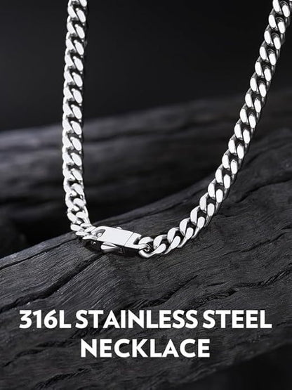 Bandmax Mens Stainless Steel Chain Necklaces 5/7/9/12MM Chunky Miami Cuban Link Chain Necklace Bracelet Silver/Gold Plated/Black Chains for Men 18"-30"