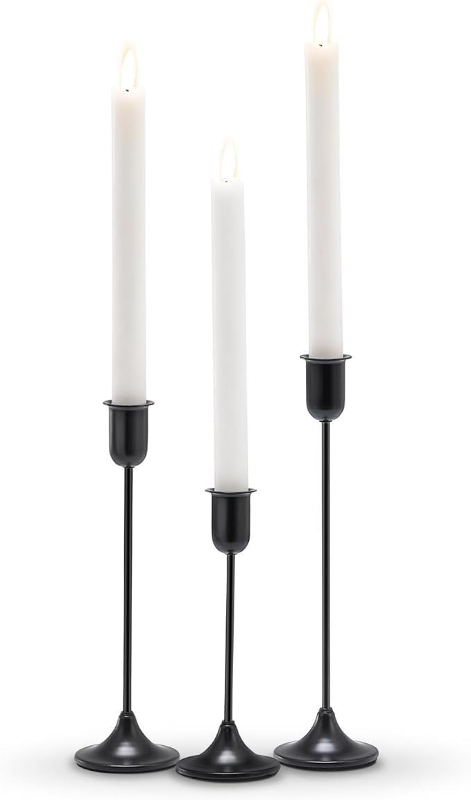 Black Tall Candle Candlestick Holder, 3PCS Taper Pillar Candle Sticks Stand Holders Decor, Centerpiece Dining Table Wedding Festive Fireplace Mantle Vintage Room Decorations, Housewarming Gift