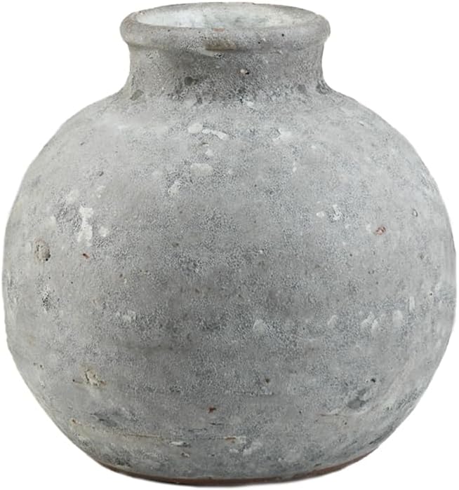 Serene Spaces Living Antique Ashen Ball Cement Vase, Grey Concrete Floral Vase, Home, Office Decor, Table Centerpiece for Vintage Wedding, Anniversary, Birthday, Holiday, 7.5" Diameter & 7" Tall