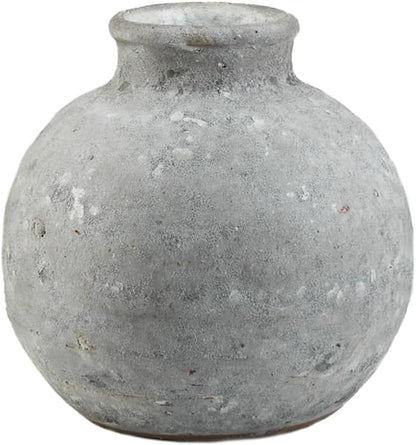 Serene Spaces Living Antique Ashen Ball Cement Vase, Grey Concrete Floral Vase, Home, Office Decor, Table Centerpiece for Vintage Wedding, Anniversary, Birthday, Holiday, 7.5" Diameter & 7" Tall