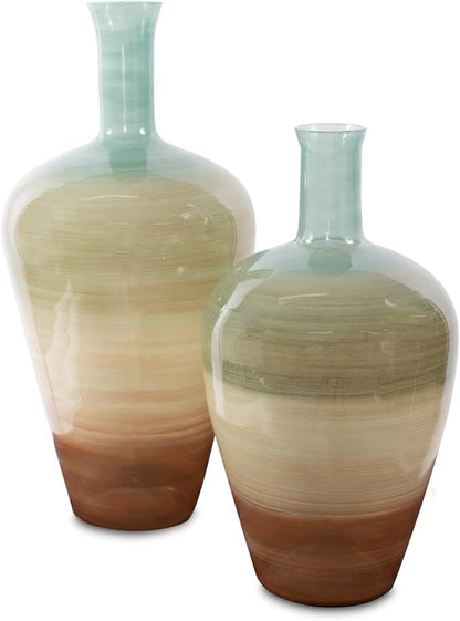 Howard Elliott Multicolor Capri Stripe Glass Bottle Vase for Flowers, Modern Abstract Design Decorative Bottle Vase for Weddings, Floral Arrangements & Decoration, Short, 19 x 10.5 x 10.5 Inch