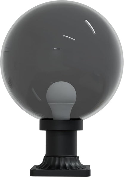KASTLITE 12" Globe Pier Mount Outdoor Lighting with LED Lamp | UV & Waterproof Pillar & Column Lights | Deck Driveway Yard Patio & Garden Fixture | Made in USA | Smoke Cover, Black Decorated Base