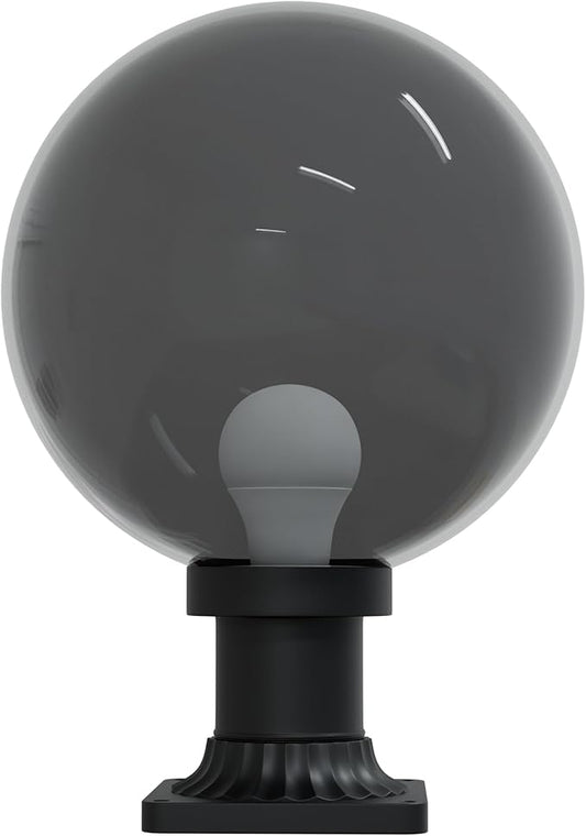 KASTLITE 12" Globe Pier Mount Outdoor Lighting with LED Lamp | UV & Waterproof Pillar & Column Lights | Deck Driveway Yard Patio & Garden Fixture | Made in USA | Smoke Cover, Black Decorated Base