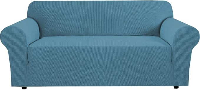 H.VERSAILTEX Stretch Sofa Covers Washable 3 Seat Couch Covers Sofa Slipcovers for Living Room Feature Thick Checked Jacquard Fabric with Elastic Bottom, Sofa Large - Storm Blue