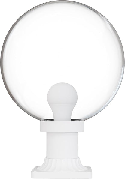 KASTLITE 12" Globe Pier Mount Outdoor Lighting with LED Lamp | UV & Waterproof Pillar & Column Lights | Deck Driveway Yard Patio & Garden Fixture | Made in USA | Clear Cover, White Decorated Base