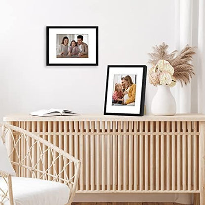 Americanflat 9x12 Picture Frame with Shatter-Resistant Glass - Set of 2 - Use as 6x8 Frame with Mat or Display 9x12 Photo Without Mat - Streamline Collection - Tabletop or Wall Display - Black