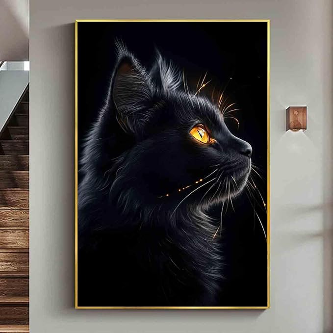 Black Cat Wall Art Dark Cat Painting Gothic Animal Prints Cute Animals Wall Art Animal Portrait Canvas Modern Animals Picture Vintage Dark Academia Living Room Decor 16x24inch No Frame