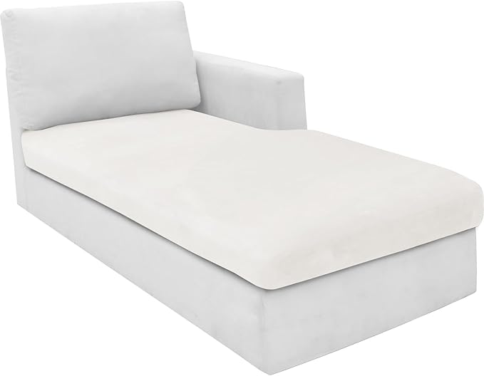 MAXIJIN 1 Piece Velvet Chaise Cover Stretch Sectional Couch Covers for L Shaped Sofa Fitted Soft Chaise Lounge Cushion Cover Sofa Slipcover with Elastic Bottom (Chaise Cover, White)