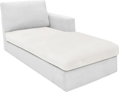 MAXIJIN 1 Piece Velvet Chaise Cover Stretch Sectional Couch Covers for L Shaped Sofa Fitted Soft Chaise Lounge Cushion Cover Sofa Slipcover with Elastic Bottom (Chaise Cover, White)