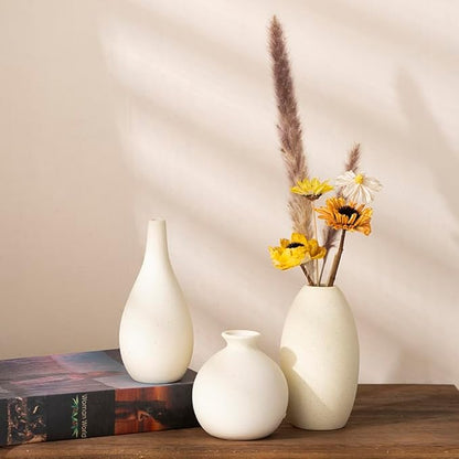 Ceramic Vase Set of 3, Rustic Farmhouse Flower Vase, Modern Farmhouse for Home Decor, Table, Living Room Decoration, Shelf Decor, Mantel