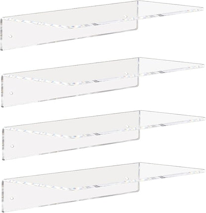 Weiai Clear Acrylic Shelves 12 Inch, Floating Wall Mounted Shelf for Wall Storage, Set of 4