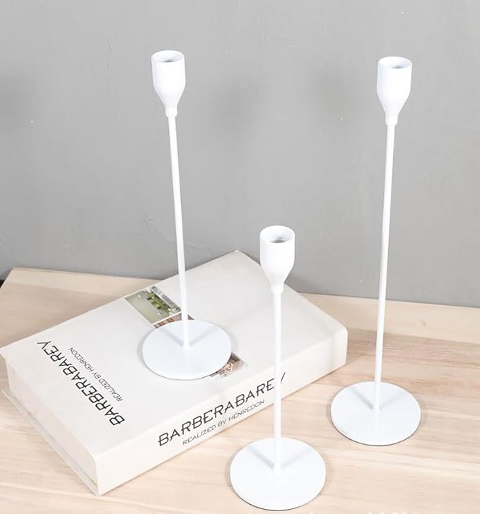 Candlestick Holders Set of 3 Taper Candle Stick Holders, Mantel White Candlestick Holders for 3/4" Taper&Led Candle, Elegant Candle Holder Centerpiece for Wedding/Party/Dinning/Anniversary