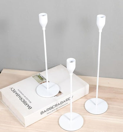 Candlestick Holders Set of 3 Taper Candle Stick Holders, Mantel White Candlestick Holders for 3/4" Taper&Led Candle, Elegant Candle Holder Centerpiece for Wedding/Party/Dinning/Anniversary