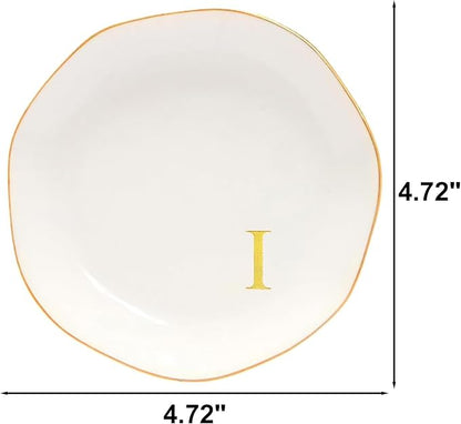 Ceramic Jewelry Tray Initial Ring Dish Personalized B-Monogrammed Engagement Wedding Gifts, for Birthday Mother's Day Christmas for Women, Ceramic White 4.75" (I)