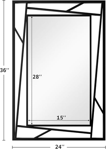 Rectangular Wall Mirror, 36''X24'' Matte Black Metal Framed Farmhouse Bathroom Mirrors for Bedroom Entryway Living Room, Hang Horizontally or Vertically