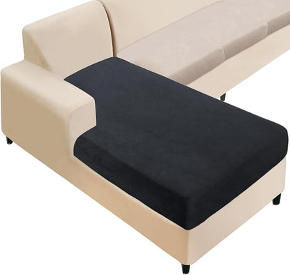 NAISI Sectional Couch Cover 1 Piece Velvet Separate Chaise Lounge Cover Soft Stretch Sofa Slipcovers for Left/Right Chaise Sectional Couch(Chaise Lounge,Black)
