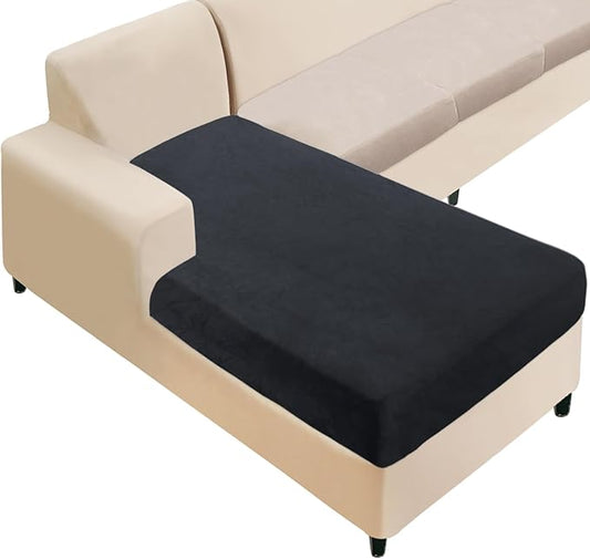 NAISI Sectional Couch Cover 1 Piece Velvet Separate Chaise Lounge Cover Soft Stretch Sofa Slipcovers for Left/Right Chaise Sectional Couch(Chaise Lounge,Black)