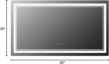 55x30 LED Bathroom Mirror with Lights, Backlit + Front Lit, Anti-Fog Lighted Vanity Mirror for Bathroom Wall with 3 Colors, Stepless Dimmable, Memory, Shatter-Proof, Tempered Glass, ETL Listed