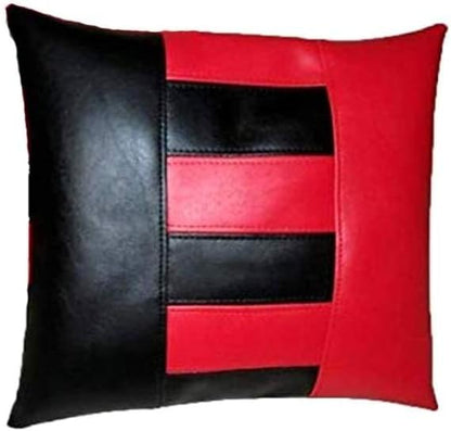 D DOLLY LAMB Lambskin Leather Pillow Cover - Sofa Cushion Case - Decorative Throw Covers for Living Room & Bedroom, 18x18 Inches - Red Black 02 Pack of 1