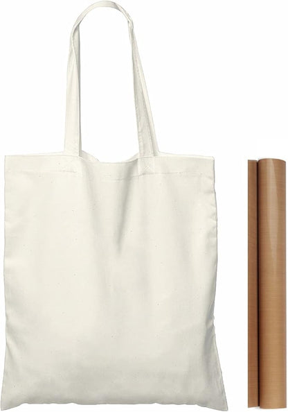 NPBAG 100 Pack 15'' X 16'' Natural Cotton Tote Bags, Lightweight Blank Bulk Cloth bags with 1pc of PTFE Teflon Sheet