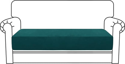 MAXIJIN Velvet Stretch Couch Cushion Covers Soft Loveseat Cushion Cover Replacement Sofa Seat Cushion Slipcovers RV Protector with Elastic Bottom (1 Piece Loveseat Cushion Cover, Blackish Green)