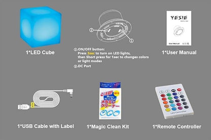 YESIE 16-Inch Cordless LED Cube Chair Light,Detachable Easy Charging,Remote Control Side Table,Accent Lava Lamp,16 RGB Colors Tesseract Cube Mood Lamp for Adult