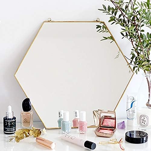 Dahey Gold Hexagon Mirror Wall Decor Small Decorative Mirror Hanging Mirrors for Wall Home Bathroom Bedroom Living Room Dorm College Office, 11.81"X10.24", Small, Gold