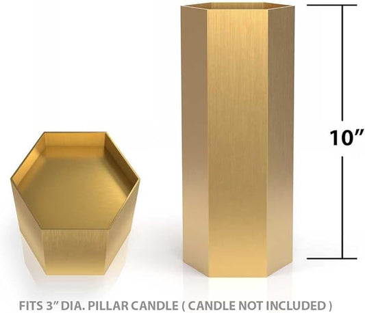 Pilgrim Home and Hearth Luxury Brass Hexagon Candle Holder 10 inch Tall