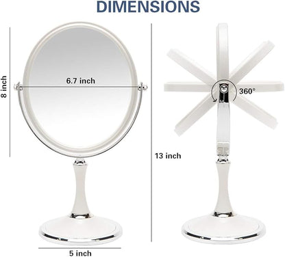 YEAKE Vintage Table Mirror with Stand 8-inch Double Sided Swivel 1X/3X Magnification Desk Mirror with Silver Style 13 Inch Height Standing Tabletop Makeup Vanity Mirror(Oval)