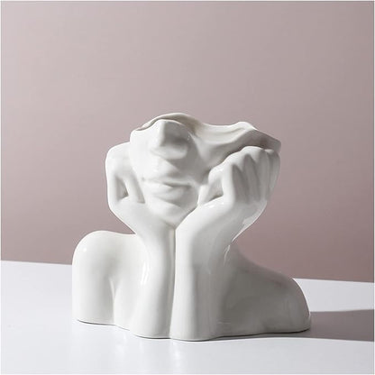 Face Vase Unique Ceramic Vase for Room,Office,Home Decor,White,A