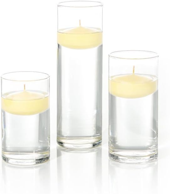 yummi Set of 18 Floating Candles and Cylinder Vases - Buttercup Yellow