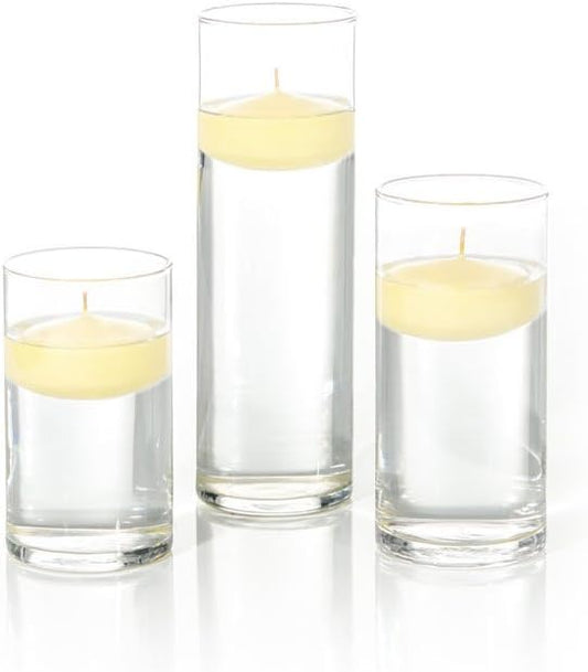 yummi Set of 18 Floating Candles and Cylinder Vases - Buttercup Yellow