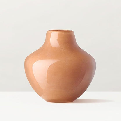 Torre & Tagus 4" Mouth Blown Art Glass Vase for Flowers - Apricot Orange Small Table Vase & Handmade Small Orange Accent as Cozy Home Decor, Neutral Bud Vases for Decorative Shelf Decor or Wedding