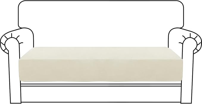 MAXIJIN Velvet Stretch Couch Cushion Covers Soft Loveseat Cushion Cover Replacement Sofa Seat Cushion Slipcovers RV Protector with Elastic Bottom (1 Piece Loveseat Cushion Cover, Beige)
