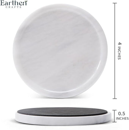 Marble Coasters Set of 4 for Drinks Countertop 4 Inches Round White Stone Drink Coaster for Kitchen Counter, Ideal for Home Decor House Warming