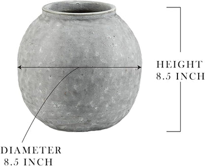 Serene Spaces Living Antique Ashen Orb Cement Vase, Grey Concrete Floral Vase, Home, Office Decor, Table Centerpiece for Vintage Wedding, Anniversary, Birthday, Holiday, 8.5" Diameter & 8.5" Tall