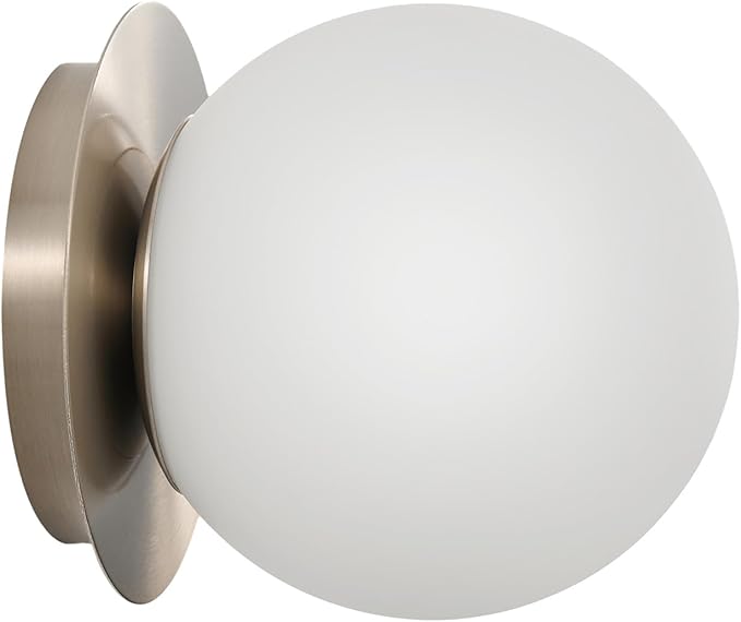 Modern Glass Globe Wall Sconce: Brushed Nickel Single Light with Milk Glass Shade - Minimalist Spherical Vanity Sconces over Mirror - Contemporary Ball Wall Lights Fixtures for Entryway Bulb Excluded