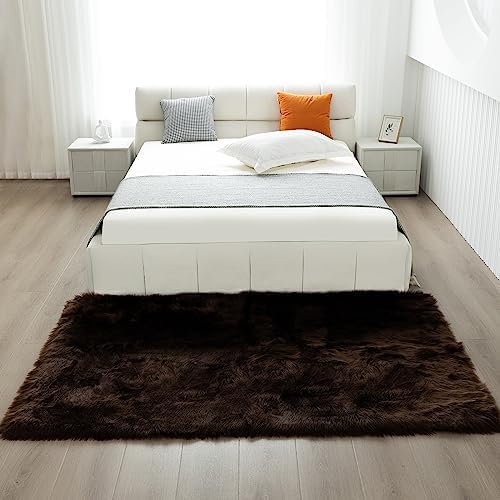 Fluffy Faux Fur Rug Coffee Sheepskin Area Rug,4x6 Ft Ultra Soft Shaggy Plush Rug for Bedroom Bedside Living Room Nursery Kids Room
