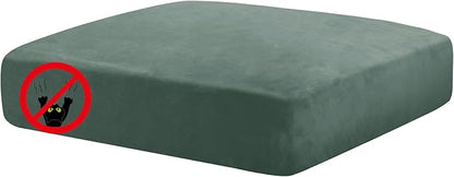 MAXIJIN Velvet Stretch Cushion Cover Fitted Couch Cushion Slipcovers 1 Pack Arm Chair Seat Cushion Cover for Individual Cushion Sofa Chair with Elastic Bottom (Chair Cushion, Pea Green)