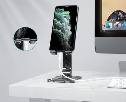 Phone Stand for Desk. Foldable Desktop Mobile Phone Stand with Angle Height Adjustable, Portable Office Cell Phone Holder, Cradle, Dock. Fits All 4.7-13in iPhone/Smartphone/iPad/Tablet.