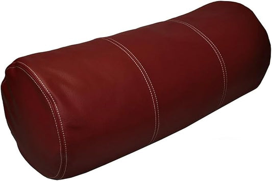 Genuine Leather Bolster Cylinder Pillow Cover Case for Lumbar Throw Couch Pillows - Modern Farmhouse Decorative Sofa Thick & Soft Cushion Covers (Maroon, 6" x 18")