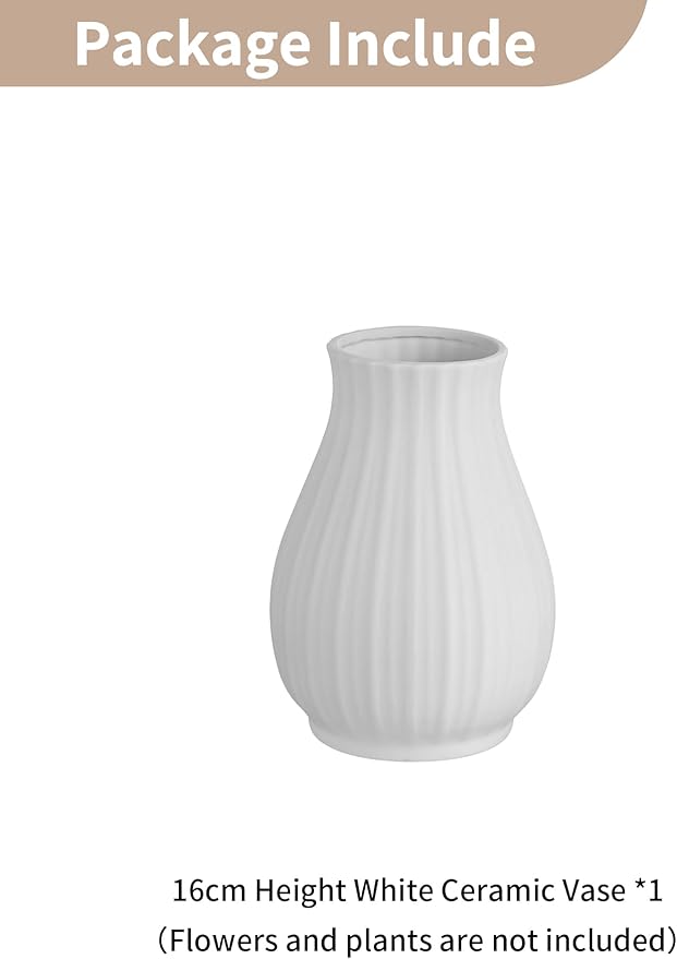 NUPTIO Ceramic Flower Vase for Bouquet: 6.3" Tall White Vases for Home Decor - Modern Decorative Table Centerpiece for Living Dining Room Kitchen Decor
