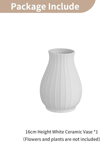 NUPTIO Ceramic Flower Vase for Bouquet: 6.3" Tall White Vases for Home Decor - Modern Decorative Table Centerpiece for Living Dining Room Kitchen Decor
