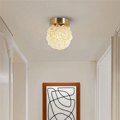 Modern Crystal Flush Mount LED Ceiling Light Brass Color Iron Electroplating Spherical Ceiling Lamp Small Hallway Entryway Corridor Decorative Lighting Fixture