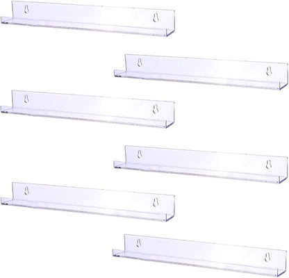 Sooyee 6 Pack 15 Inch Acrylic Invisible Kids Floating Bookshelf for Kids Room,Modern Picture Ledge Display Toy Storage Wall Shelf,Clear
